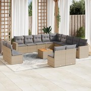 vidaXL 14 pcs conjunto de sofás p/ jardim com almofadões vime PE bege