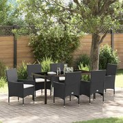 vidaXL Conjunto de Jantar para Jardim com 7 Peças e Almofadas Preto Rattan Sintético