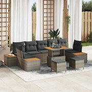 vidaXL Conjunto de Sofá de Jardim com 10 Peças e Almofadas Cinzas em Rattan Sintético e Acácia.