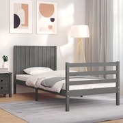 Estrutura de cama com cabeceira 90x200 cm madeira maciça cinza