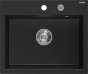 Mexen Oscar lava-loiça de granito 1-cuba 580 x 490 mm, preto, sifão cromado - 6519581000-77