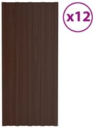 vidaXL Painéis de telhado 12 pcs 100x45 cm aço galvanizado castanho