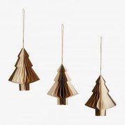 Pack De 3 Enfeites De Natal Em Papel Volin Amarelho Ouro Velho - Sklum