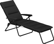 Outsunny Espreguiçadeira dobrável reclinável 6 posições com colchão + apoios de braços aço poliéster 153 x 58,5 x 89 cm preto | Aosom Portugal