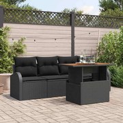 vidaXL Conjunto de Jantar de Jardim de 5 Peças com Almofadas em Rattan Preto
