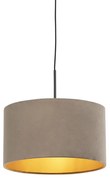 Candeeiro de suspensão com abajur em veludo castanho-areia com dourado 35 cm - Combi Country / Rústico