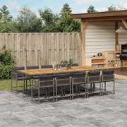 vidaXL 11 pcs conjunto jantar p/ jardim c/ almofadões vime PE cinzento