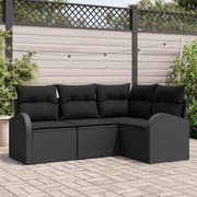 vidaXL Conjunto de Sofá de Jardim 4 Peças com Almofadas em Rattan Preto.