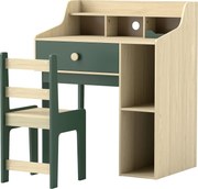 AIYAPLAY Conjunto de secretária e cadeira para criança com prateleiras de arrumação e gaveta, mobiliário infantil para 3 a 10 anos, verde | Aosom Portugal