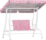 AIYAPLAY Baloiço de Jardim Exterior Infantil de 2 Lugares com Toldo Ajustável, Cintos de Segurança e Design de Unicórnio e Arco-Íris Rosa | Aosom Portugal