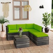 6 pcs conjunto lounge de paletes p/ jardim com almofadões pinho