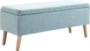 HOMCOM Banco com arrumação Banco estofado com efeito linho, baú com pernas de madeira, banco-baú para sala de estar quarto corredor 110 x 39 x 45 cm, Verde claro | Aosom Portugal