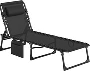 Outsunny Espreguiçadeira de Jardim Dobrável com Encosto Ajustável Apoio de Cabeça Almofadado para Exterior 189x58x30 cm Preto | Aosom Portugal