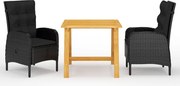 vidaXL 3 pcs conjunto de jantar para jardim preto