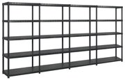 vidaXL Unidade com 5 prateleiras 366x45,7x185 cm plástico preto
