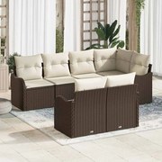 vidaXL Conjunto de Sofá de Jardim com 7 Peças e Almofadas Marrons em Rattan Sintético