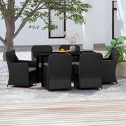 7 pcs conjunto de jantar para jardim com almofadões preto