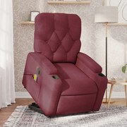 vidaXL Poltrona elevatória de massagens elétrica tecido vermelho tinto