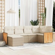 vidaXL 6 pcs conjunto de sofás p/ jardim com almofadões vime PE bege