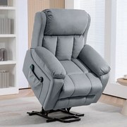 Poltrona Relax Reclinável Elétrica Elevatória com 8 Pontos de Massagem Aquecimento Lombar Revestida em Couro Sintético Cinzento