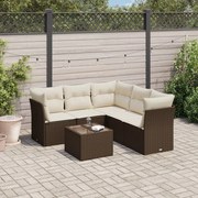 vidaXL 6 pcs conjunto de sofás jardim c/ almofadões vime PE castanho