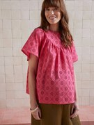 Blusa em bordado inglês, para grávida  rosa-framboesa