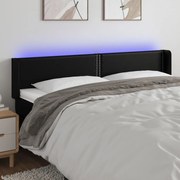 Cabeceira de cama c/ LED couro artificial 203x16x78/88 cm preto