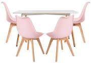 Conjunto Mesa Tower Retangular 120 x 80 cm Branca e Pack 4 Cadeiras Synk Basic - Rosa