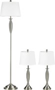 HOMCOM Conjunto de 3 luminárias. 1 candeeiro de pé, 2 candeeiros de mesa, aspeto em linho; 38 cm x 38 cm x 158 cm, Prata + Branco | Aosom Portugal