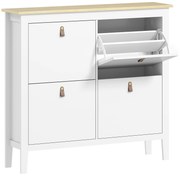 HOMCOM Móvel Sapateira para Entrada com 4 Gavetas Prateleiras Ajustáveis e Puxadores em PU para 20 Pares 105x24x95,5 cm Branco | Aosom Portugal