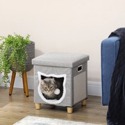 Casa para Gatos 2 em 1 com Apoio para os Pés com Almofada Amovível e Almofada para Arranhar 35,5x35,5x42,5 cm Cinza