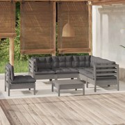 6 pcs conjunto lounge de jardim c/ almofadões pinho cinza