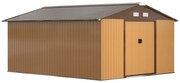 Outsunny Abrigo de Jardim Metálico 340x386x200cm Abrigo de Exterior para Armazenamento de Ferramentas com Base Incluida 4 Janelas de Ventilação e Porta Corredeira Marrom