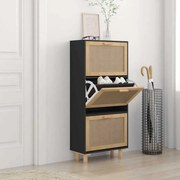 vidaXL Sapateira 52x25x115 cm derivados de madeira/vime natural preto