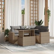 vidaXL 5 pcs conjunto de sofás p/ jardim com almofadões vime PE bege