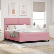 Cama Box com Colchão &amp; LED Rosa 180x200 cm Veludo