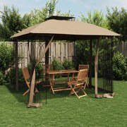 Gazebo c/ teto duplo/paredes de malha aço cinzento-acastanhado