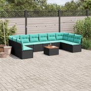 vidaXL 11 pcs conjunto sofás de jardim c/ almofadões vime PE preto
