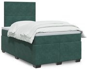 vidaXL Cama boxspring com colchão 120x200 cm veludo verde-escuro
