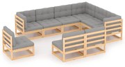 9 pcs conjunto lounge de jardim c/ almofadões pinho maciço