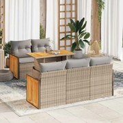 vidaXL 6 pcs conjunto sofás jardim com almofadões vime PE/acácia bege