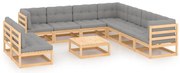 10 pcs conjunto lounge de jardim c/ almofadões pinho maciço
