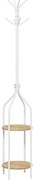 HOMCOM Cabide de Pé com 2 Prateleiras Cabide de Pé para Roupa de Metal com 8 Ganchos Ø34x181 cm Branco
