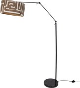 Candeeiro de Pé Ajustável Preto com Abajur às Riscas Castanho e Bege 50cm - Editor
