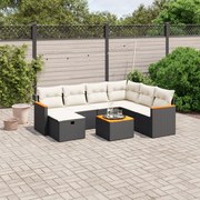 vidaXL 8 pcs conjunto sofás de jardim com almofadões vime PE preto