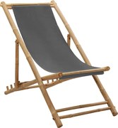 vidaXL Espreguiçadeira de bambu e lona cinzento-escuro