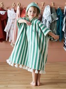 Poncho de banho para criança verde medio as riscas