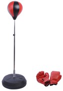 HOMCOM Punching Ball Boxe Altura Ajustável Base Recarregável Luvas Adolescentes Treino Fitness Ø43x125-145 cm Vermelho Preto | Aosom Portugal