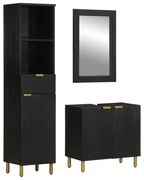 vidaXL 3 pcs conjunto móveis casa de banho derivados de madeira preto