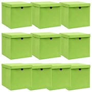 vidaXL Caixas de arrumação com tampas 10 pcs 32x32x32 cm tecido verde